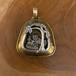 RETIRED Jeep Collins Lion and Lamb Shadowbox Pendant, Brass & Sterling Silver